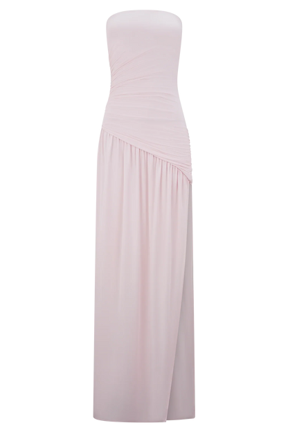 Bex Strapless Slinky Maxi Dress With Split Pale Pink