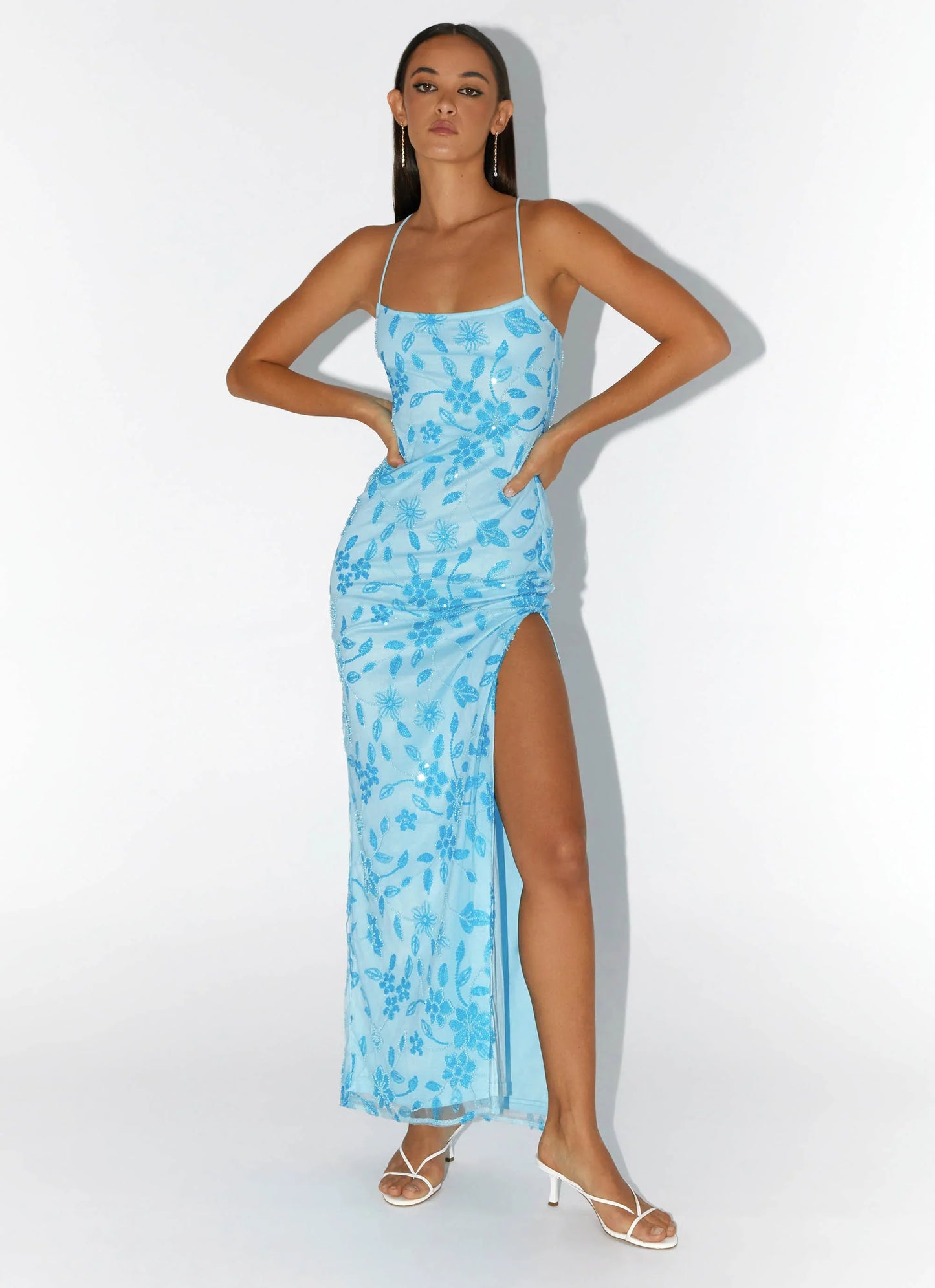 Bright Lights Beaded Maxi Dress Blue