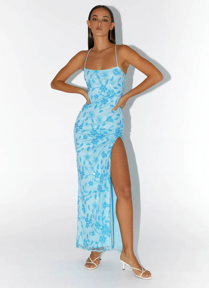 Bright Lights Beaded Maxi Dress Blue