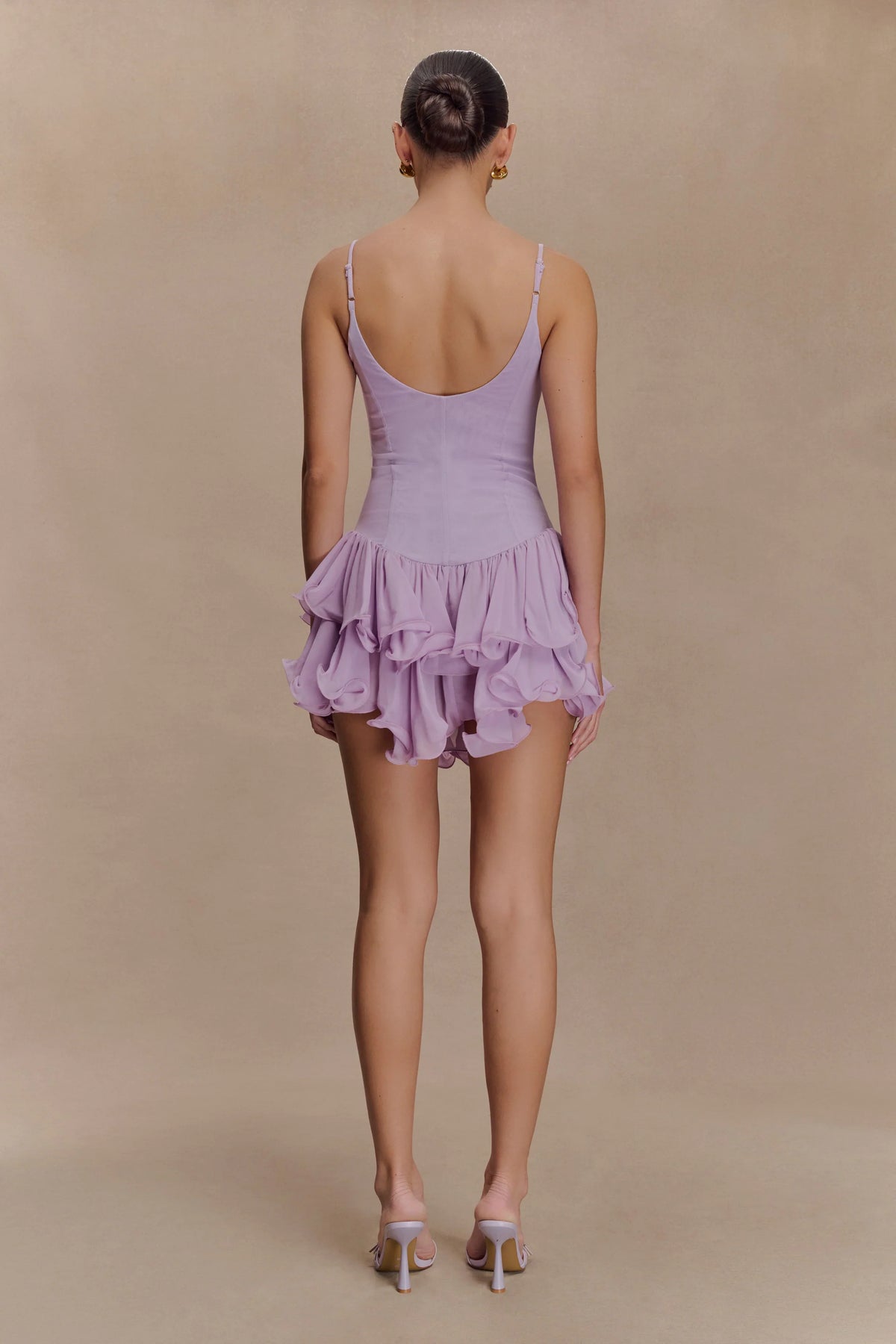 Calantha Ruffle Mesh Mini Dress Lilac