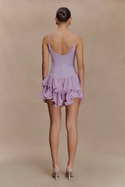 Calantha Ruffle Mesh Mini Dress Lilac