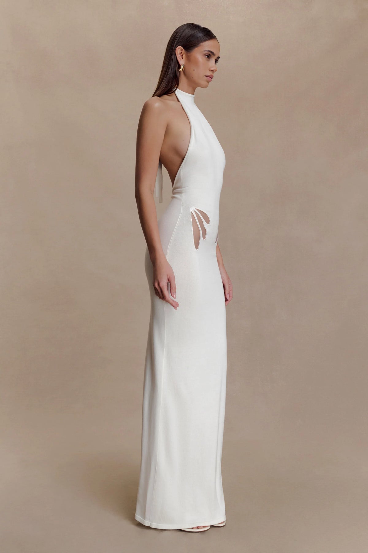 Brock Knit Halter Maxi Dress White