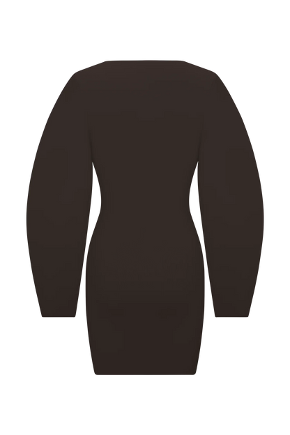 Billy Balloon Sleeve Knit Mini Dress Dark Chocolate