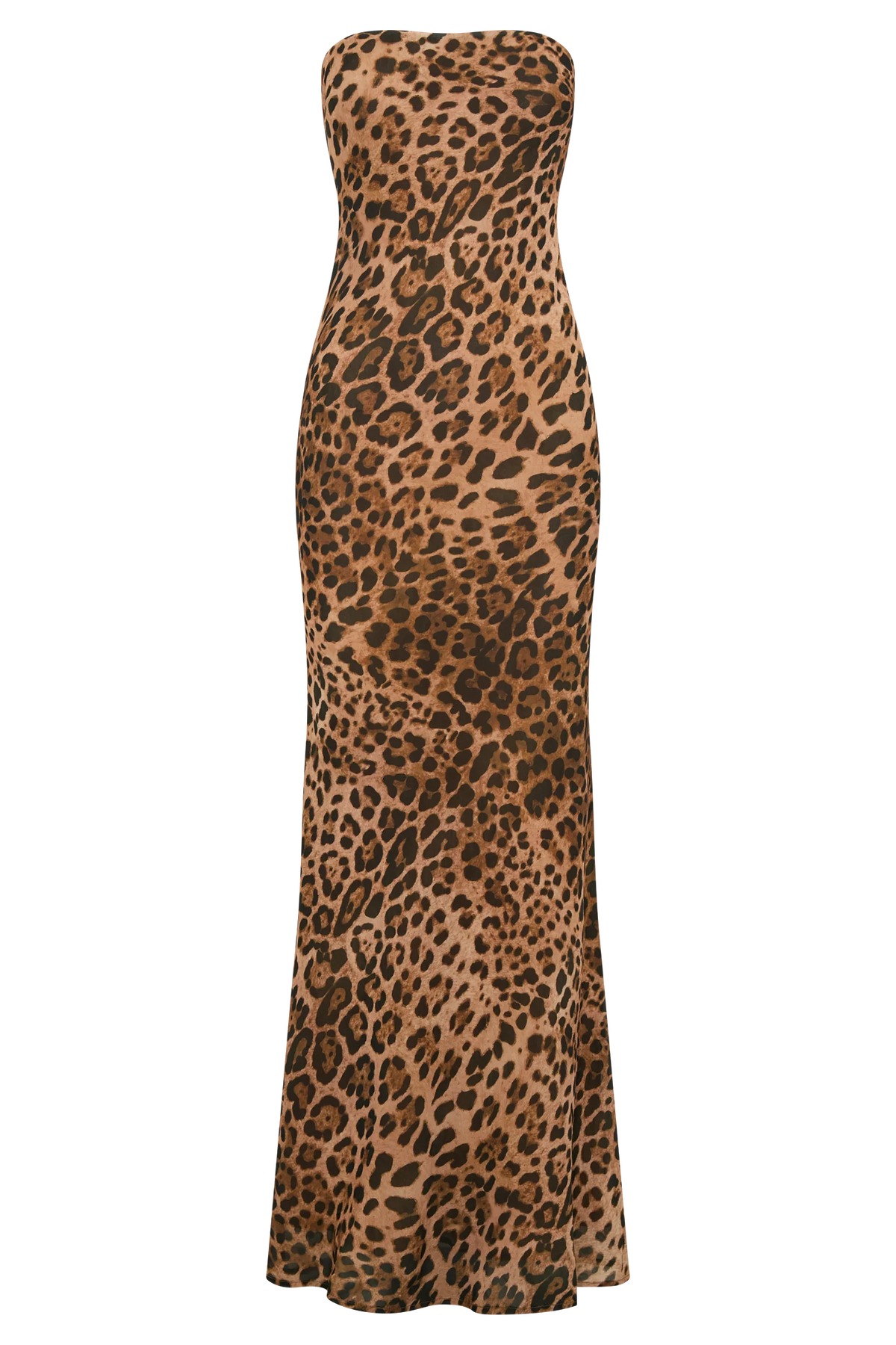 Breanna Strapless Chiffon Maxi Dress Leopard Print