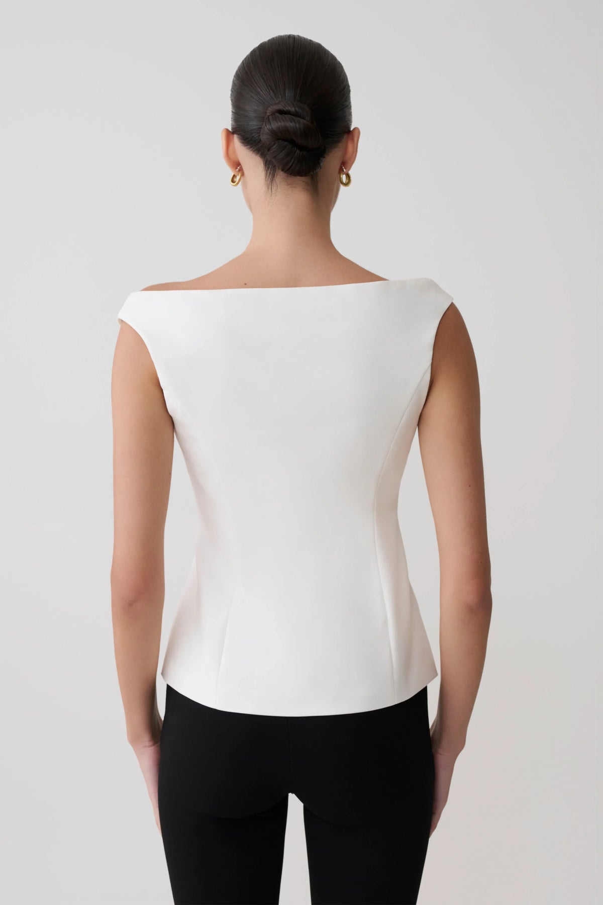 Billie Off Shoulder Sleeveless Button Top White