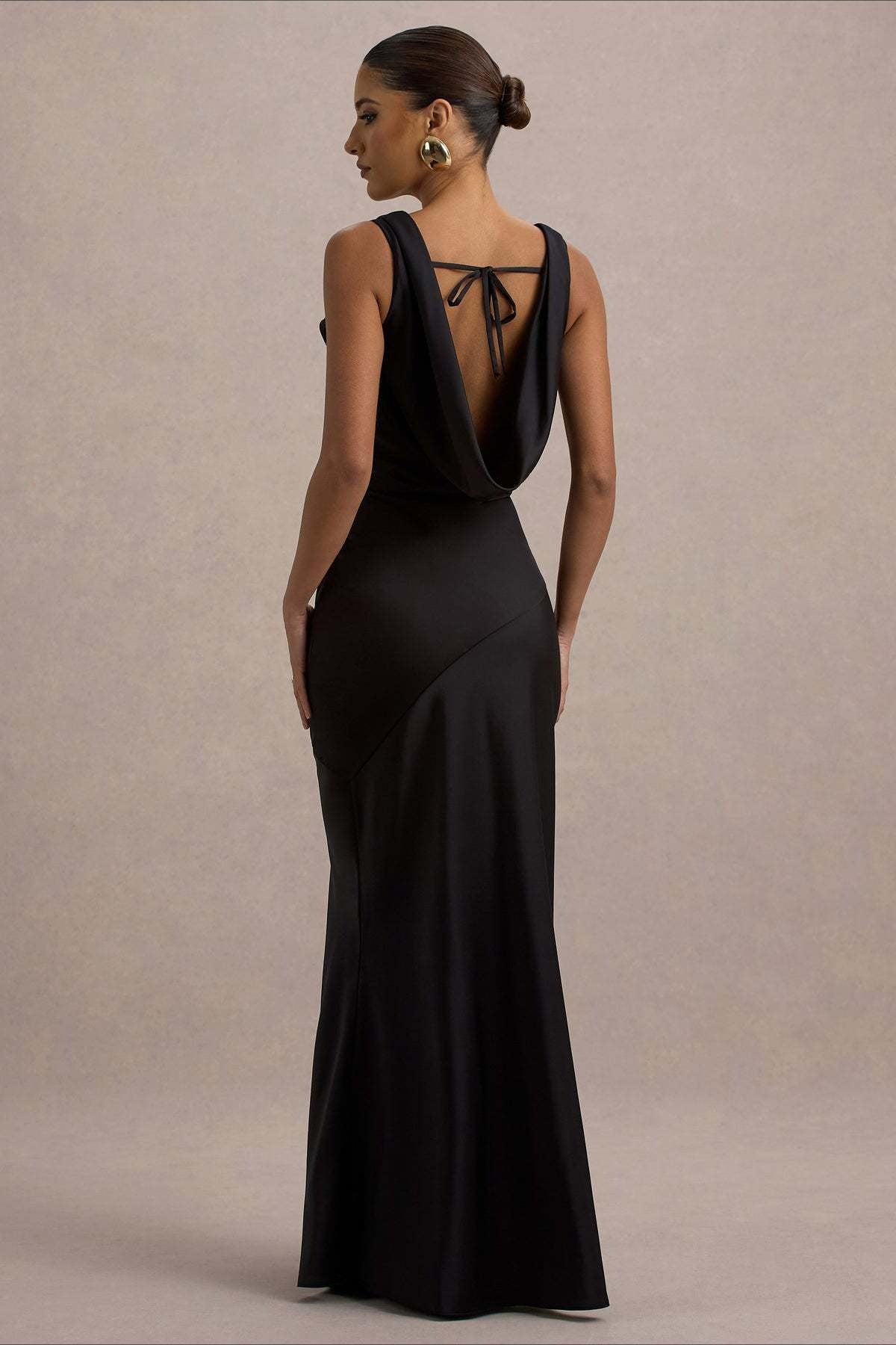 Satin Bodycon Backless Fish Maxi Dress