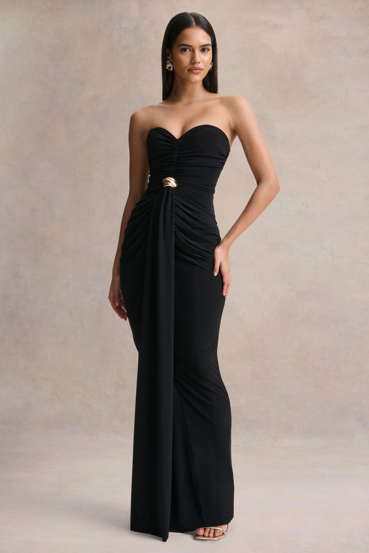 Beverly Black Bandeau Maxi Dress With Gathered Detailing