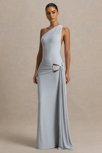 Bonnie Blue Asymmetric Neck Maxi Dress With Open Back