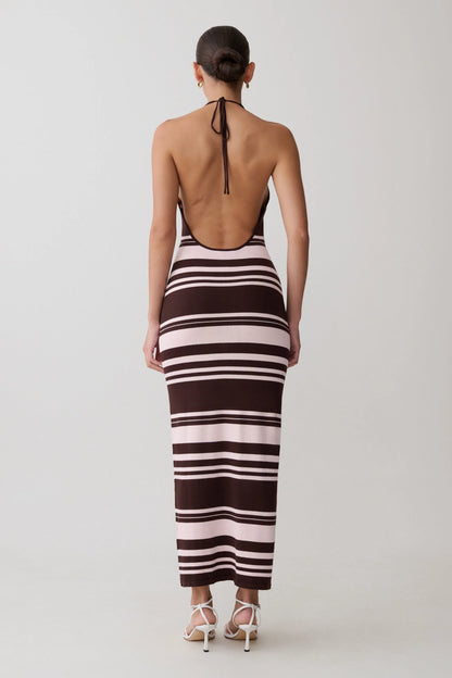 Brienne Stripe Midi Dress Pink Chocolate