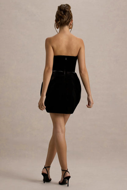 Bryanna Black Velvet Sweetheart Mini Dress With Tulip Skirt
