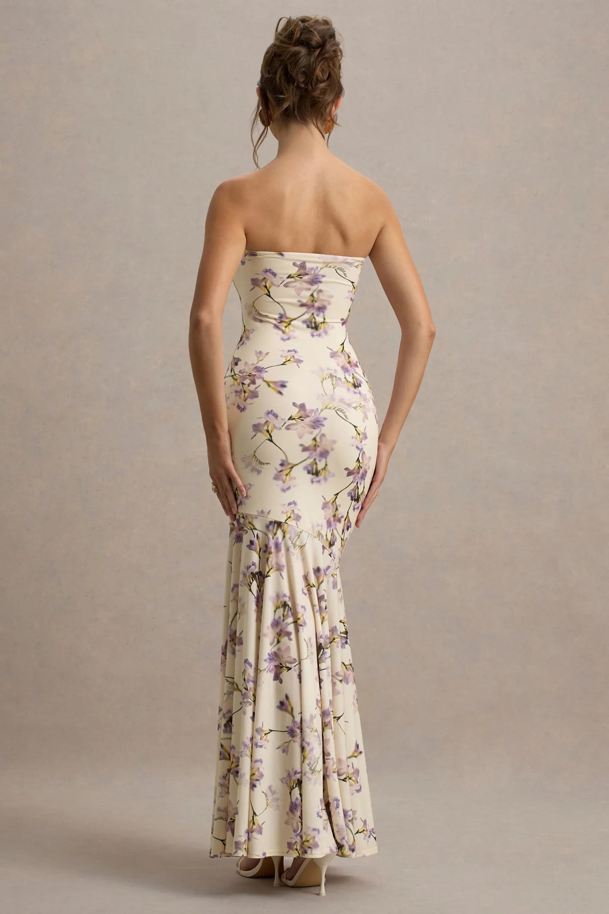 Callie Lemon Floral Print Bandeau Fishtail Maxi Dress