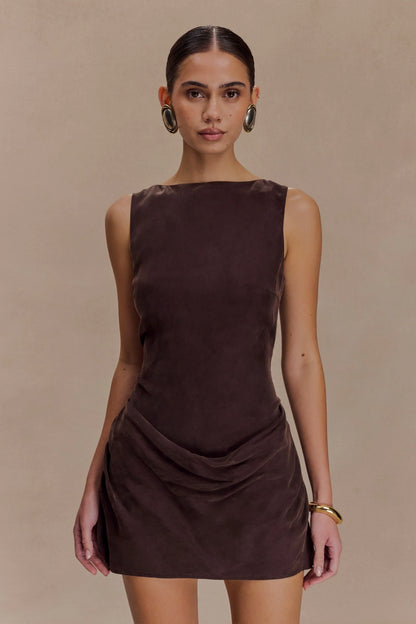 Bexley Draped Mini Dress Dark Chocolate