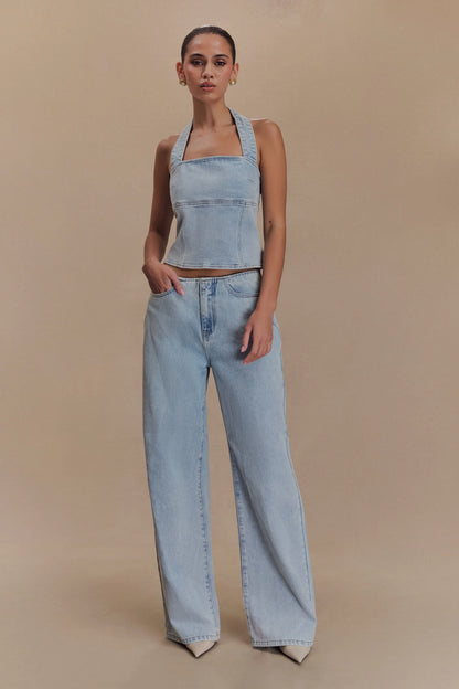Caitlin Mid Rise Denim Jeans Light Blue