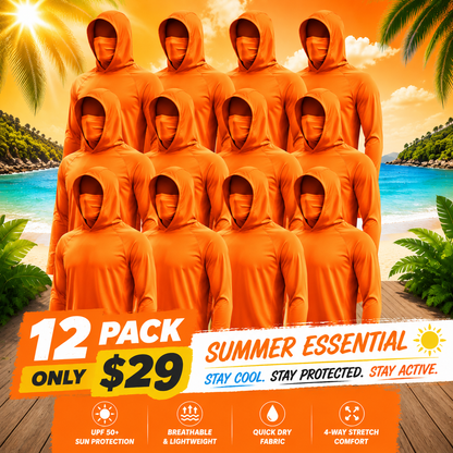 UPF 50+ Long-Sleeve Sun-Protection Hoodie (with Sleeve Pocket and Face Mask)