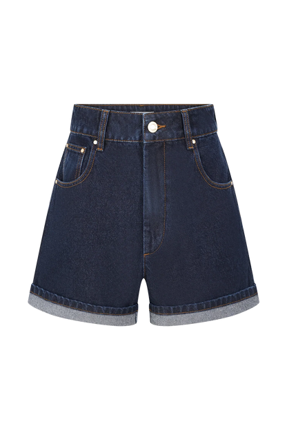 Carlene Cuffed Denim Shorts Indigo Blue