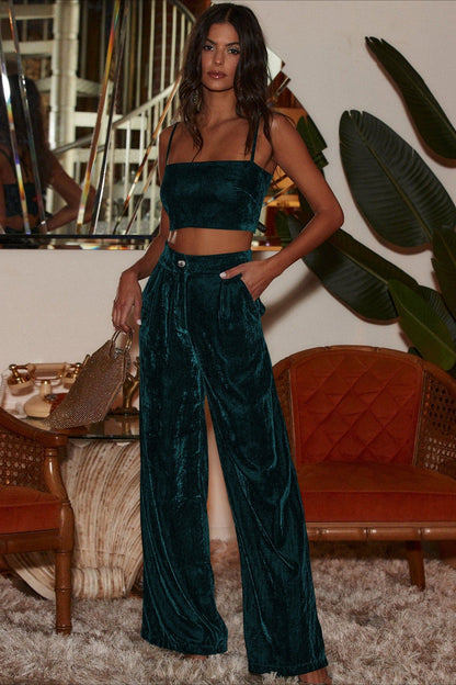 Suede Relaxed Button Straight Wide Leg Pants