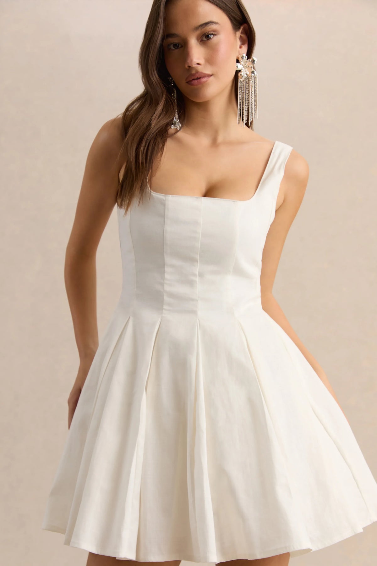Brioria White Square Neck Skater Mini Dress