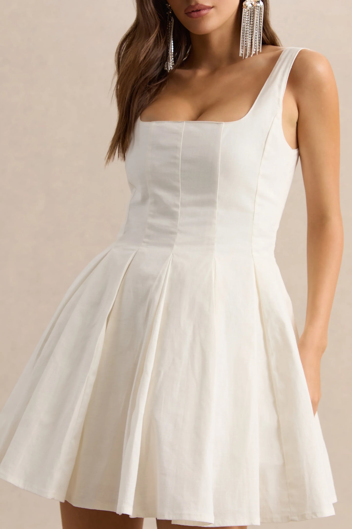 Brioria White Square Neck Skater Mini Dress