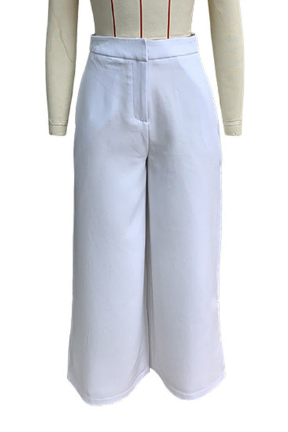 Casual Daily Pocket Loose Mid Waist Straight Solid Color Bottoms