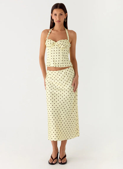 Breanne Midi Skirt Yellow Polka Dot