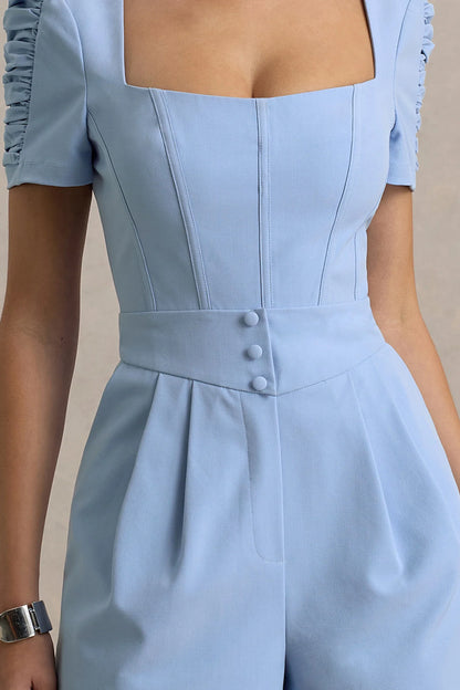 Brizzie Light Blue Short Sleeve Playsuit