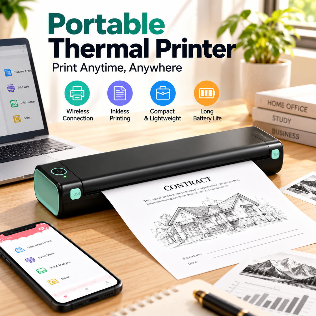 🔥Portable Printer Wireless, Compatible With Phone & Laptop