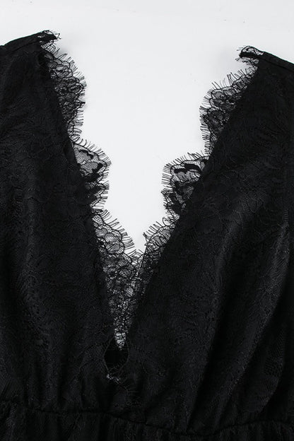 Sexy Solid V Neck Loose Lace Maxi Dress