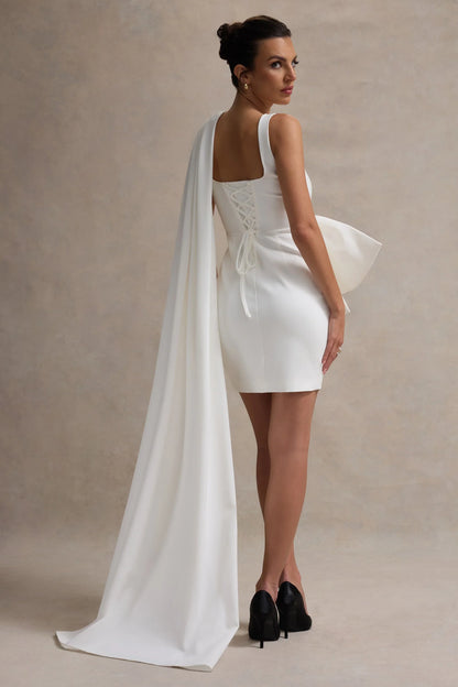 Brulee Cream Scoop Neck Sash Mini Dress With Bow