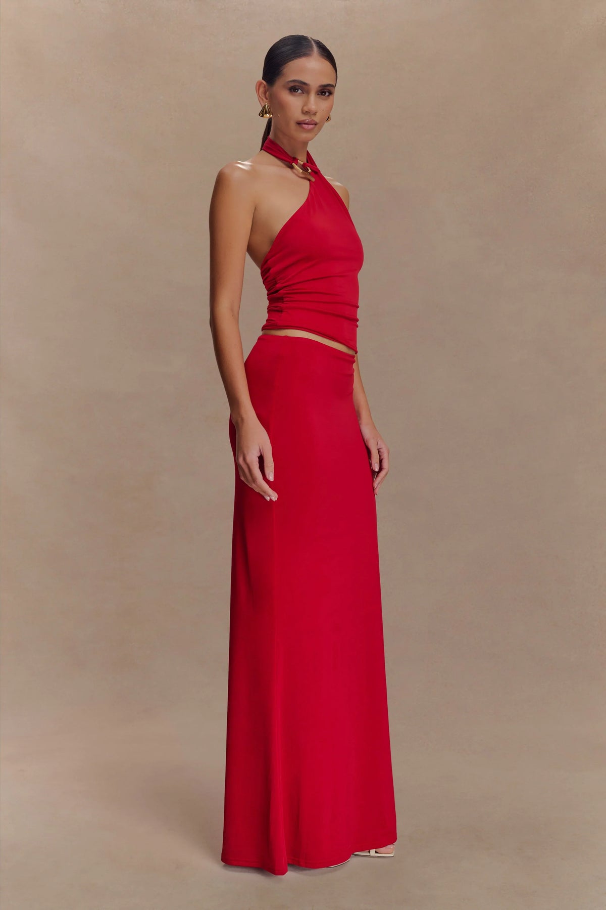 Bruna Slinky Fishtail Maxi Skirt Red