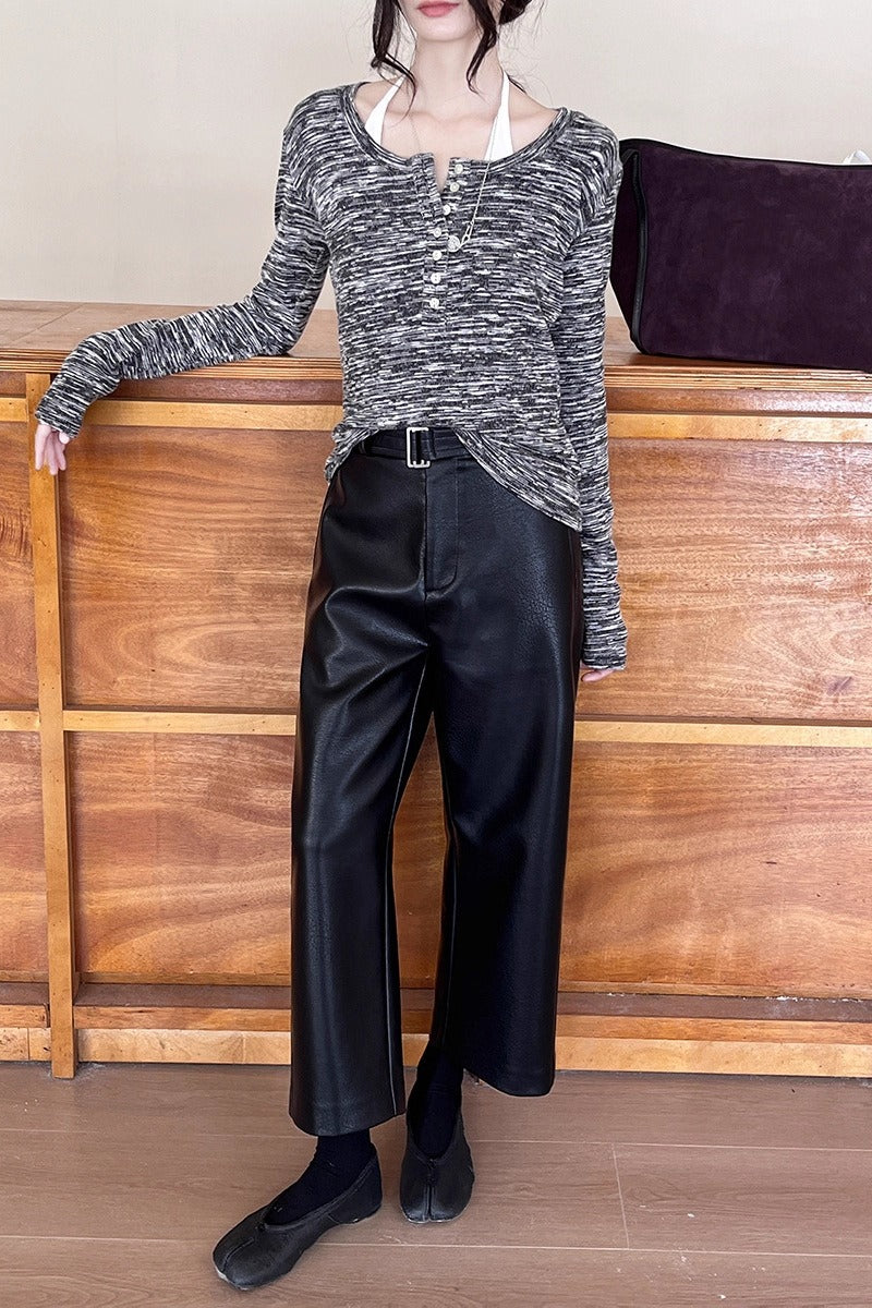 Vintage Eco Leather Matte Textured Wide Leg Structured Pants
