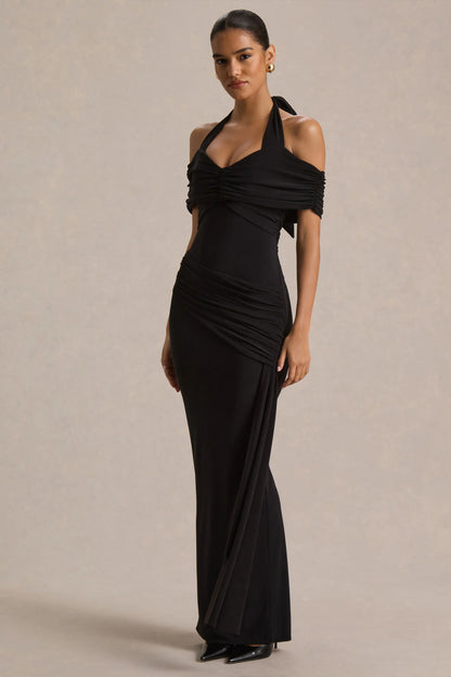 Camille Black Bardot Neck Maxi Dress