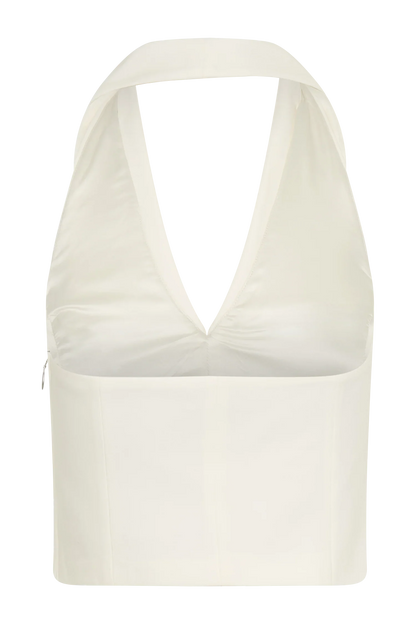 Calla Collared Sleeveless Halter Top Ivory