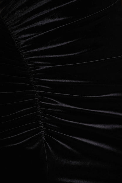 Camilla Black Velvet Asymmetric Neck Maxi Dress With Ruched Detailing