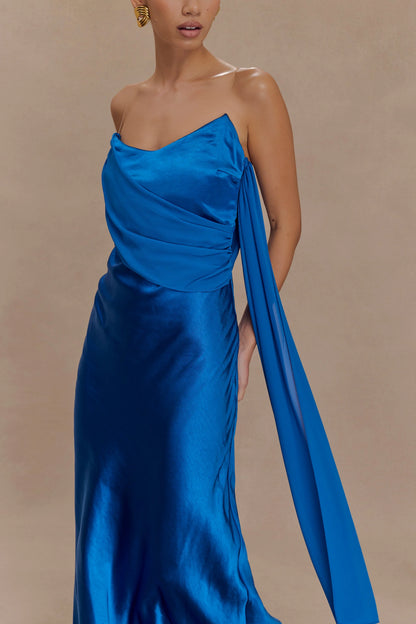 Carah Satin And Chiffon Maxi Dress Cobalt
