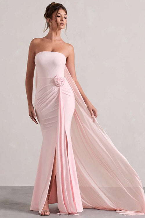 Strapless Floral Tie Maxi Dress