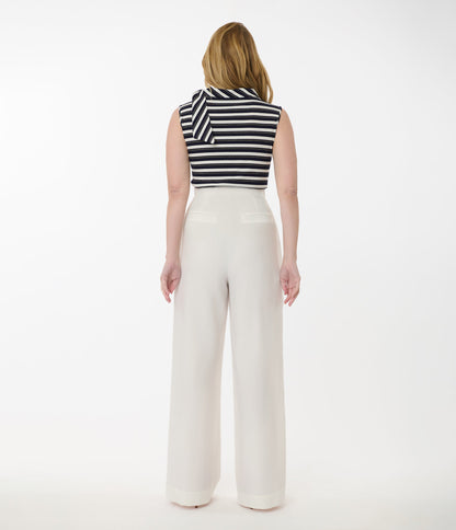 Smak Parlour White & Gold Button Wide Leg Sailor Pants