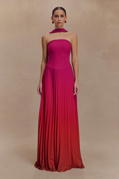 Caira Chiffon Scarf Maxi Dress Ombre Dark Pink