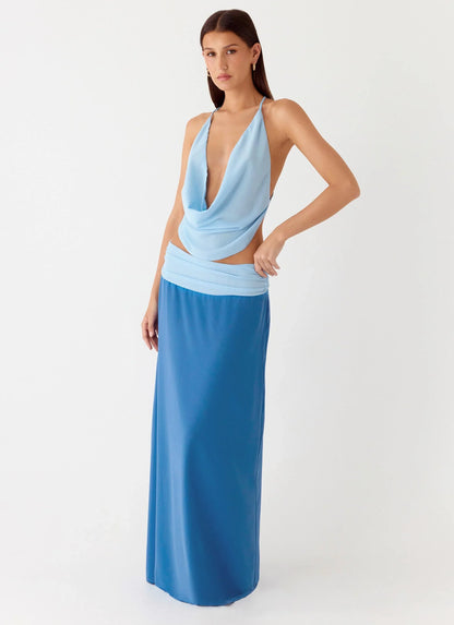 Blushing Bloom Maxi Skirt Baby Blue