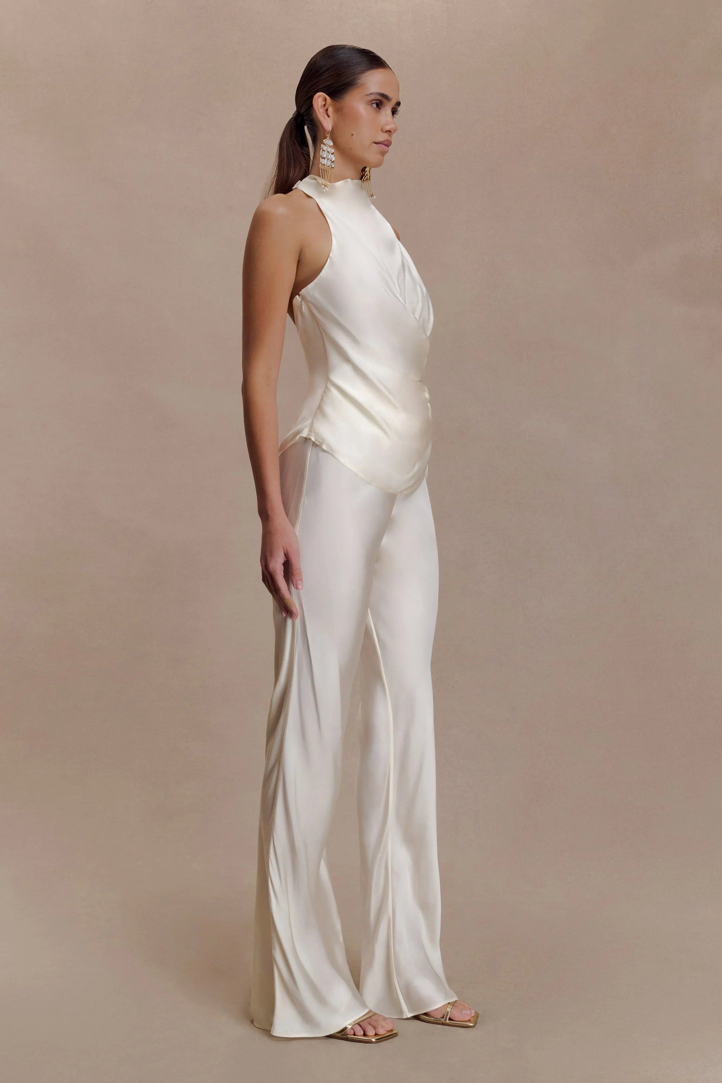 Bianca Satin Halter Top Ivory