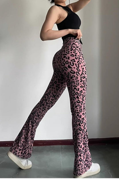 Leopard Print High Waist Tight Micro Flare Yoga Pants