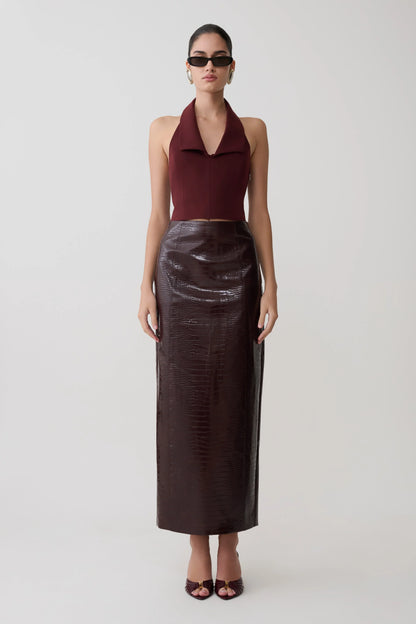 Calla Collared Sleeveless Halter Top Merlot