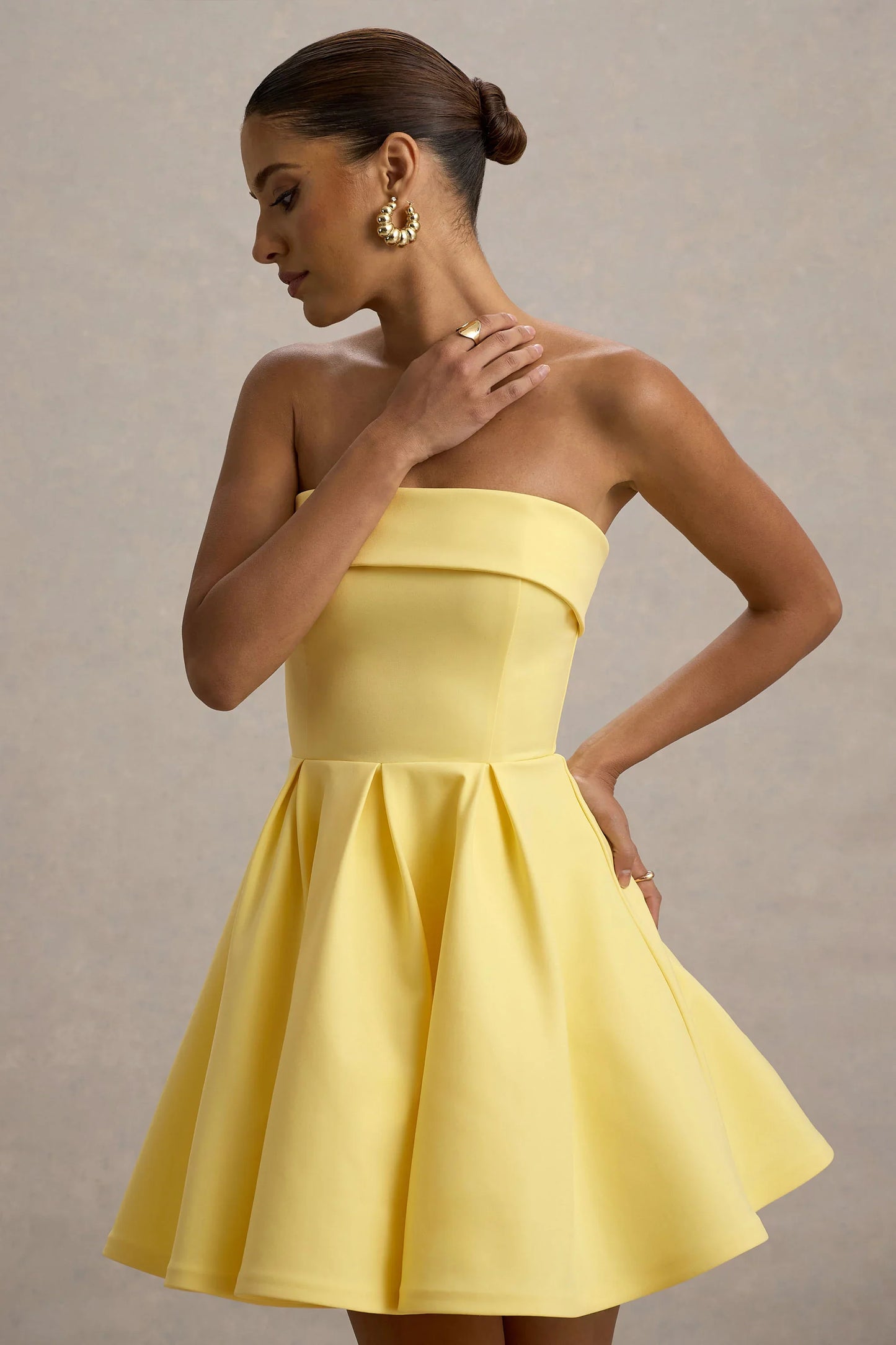 Bruna Lemon Bandeau Skater Mini Dress