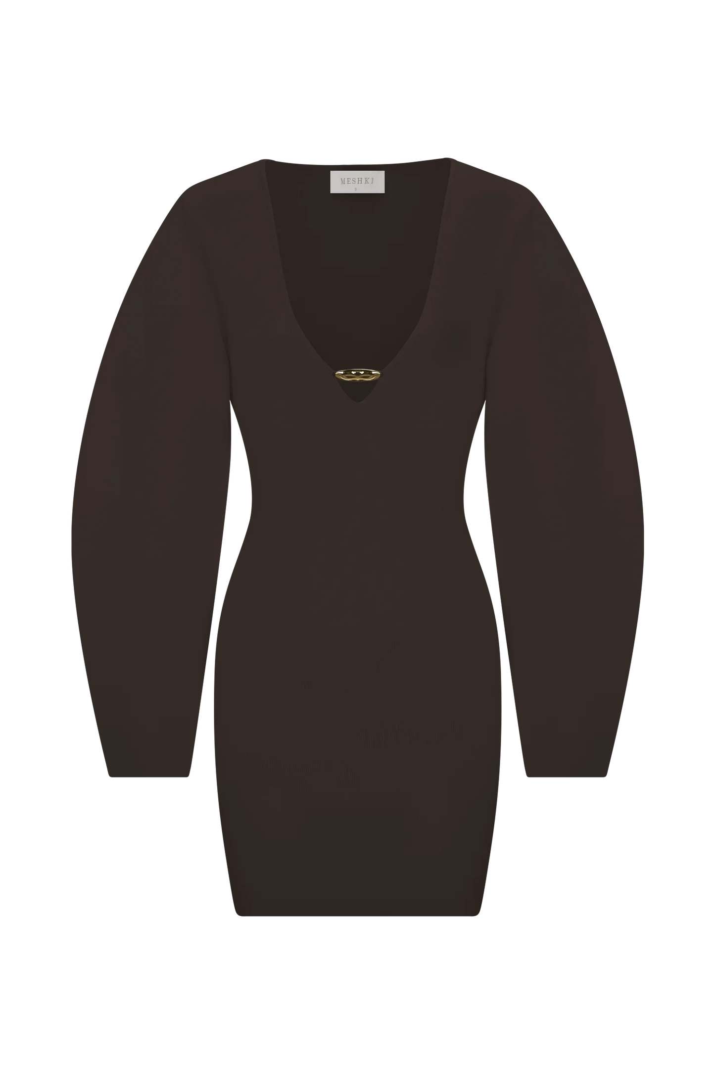 Billy Balloon Sleeve Knit Mini Dress Dark Chocolate