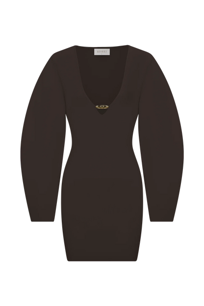 Billy Balloon Sleeve Knit Mini Dress Dark Chocolate