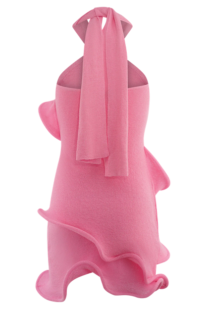 Caprice Halter Knit Mini Dress Bubblegum Pink
