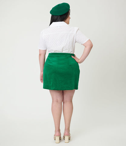 Smak Parlour Plus Size Green Corduroy & Bunny Pocket Mini Skirt