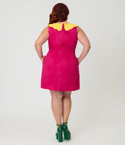 Smak Parlour Plus Size Hot Pink & Yellow Petal Collar Cotton Shift Dress