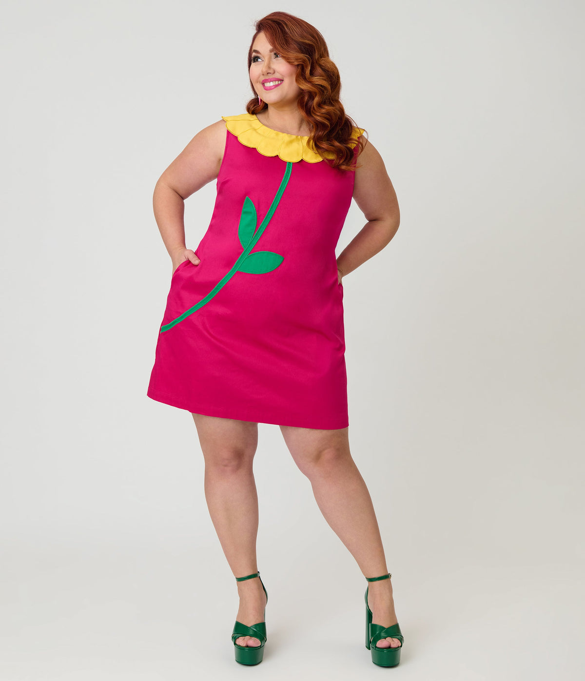 Smak Parlour Plus Size Hot Pink & Yellow Petal Collar Cotton Shift Dress