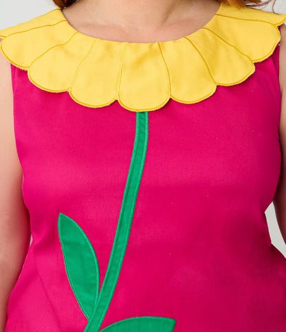Smak Parlour Plus Size Hot Pink & Yellow Petal Collar Cotton Shift Dress