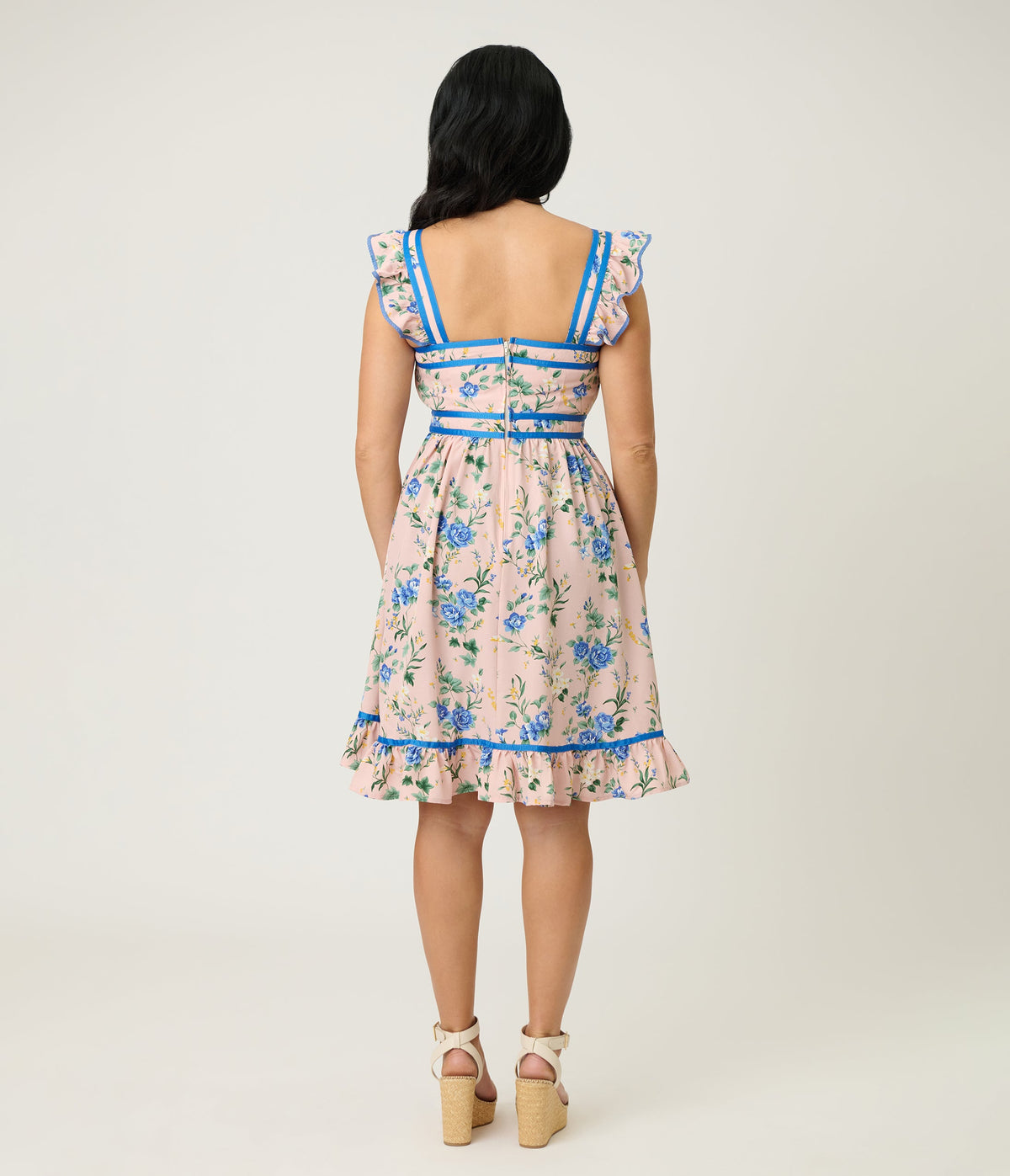 Smak Parlour Light Pink & Blue Floral Corset Fit & Flare Dress